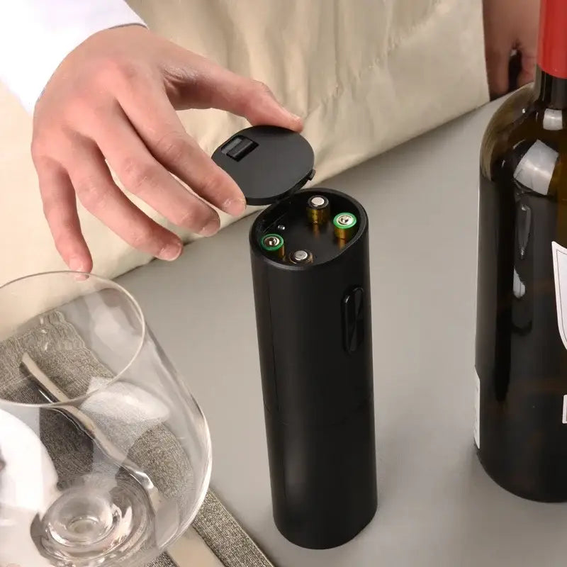 Modern black brushed metal electric wine opener kitchen accessory
