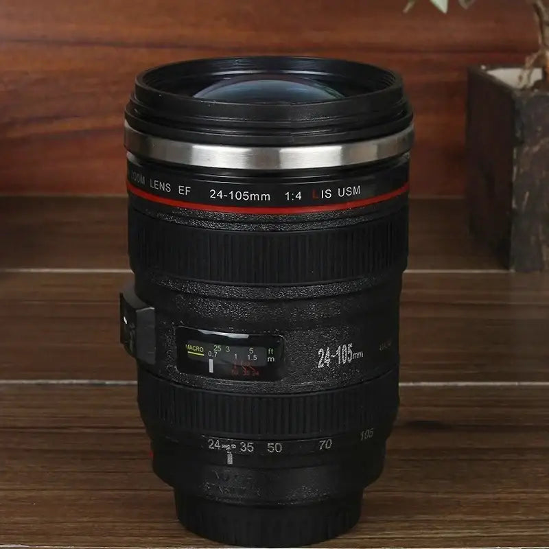 Modern black camera lens cup kitchen self stirring coffee mug