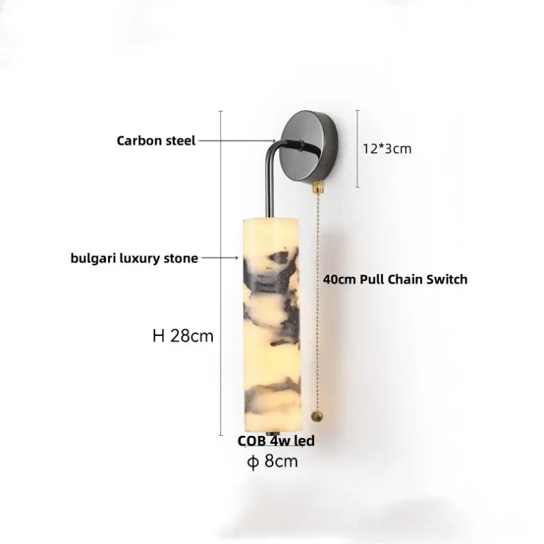 Modern black carbon steel led wall lamp with alabaster bedroom shade
