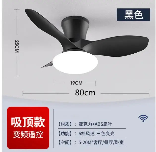 Modern black ceiling fan lamp for living room with remote control