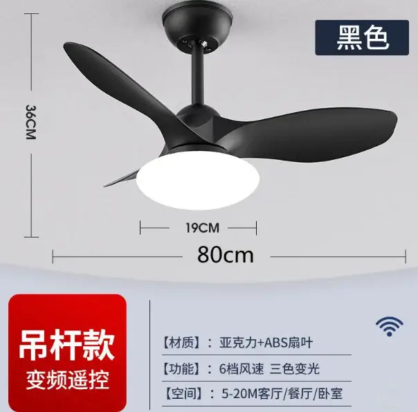 Modern black ceiling fan lamp for living room with remote control