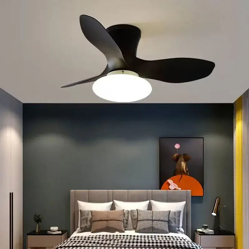 Modern black ceiling fan lamp for living room with remote control