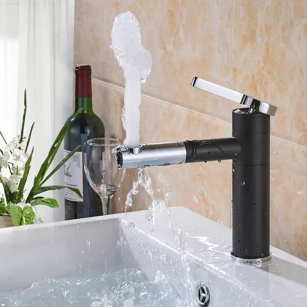 Modern black & chrome brass bathroom faucet vessel sink mixer