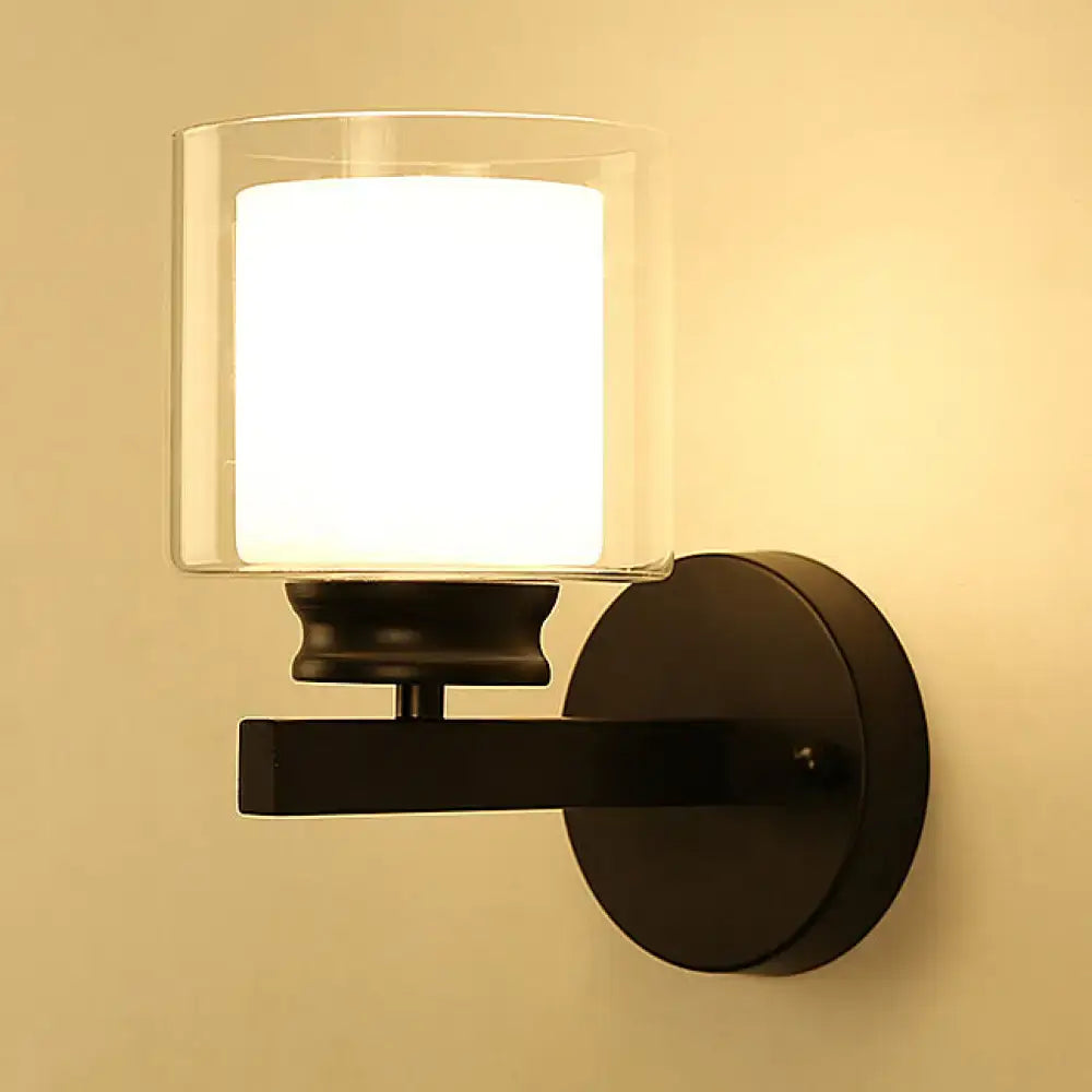 Modern black & chrome clear glass sconce – bedroom wall mounted light