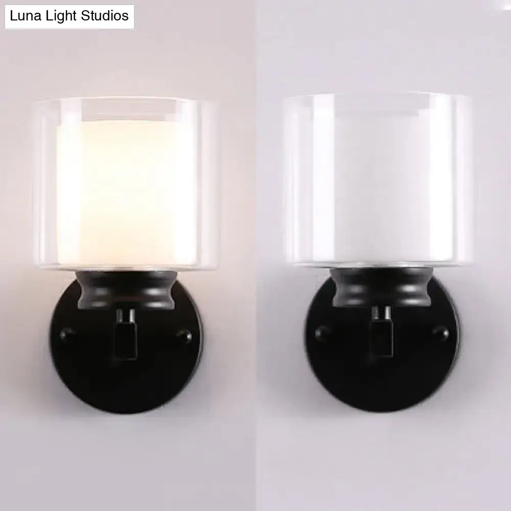 Modern black & chrome clear glass sconce – bedroom wall mounted light
