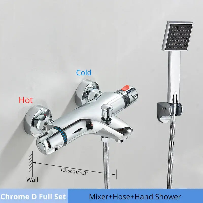 Modern black & chrome thermostatic shower set bathroom rain head
