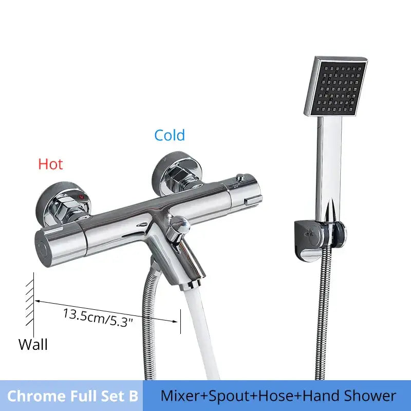 Modern black & chrome thermostatic shower set bathroom rain head