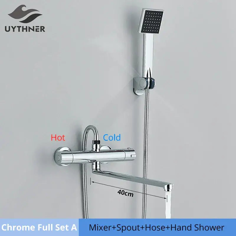 Modern black & chrome thermostatic shower set bathroom rain head