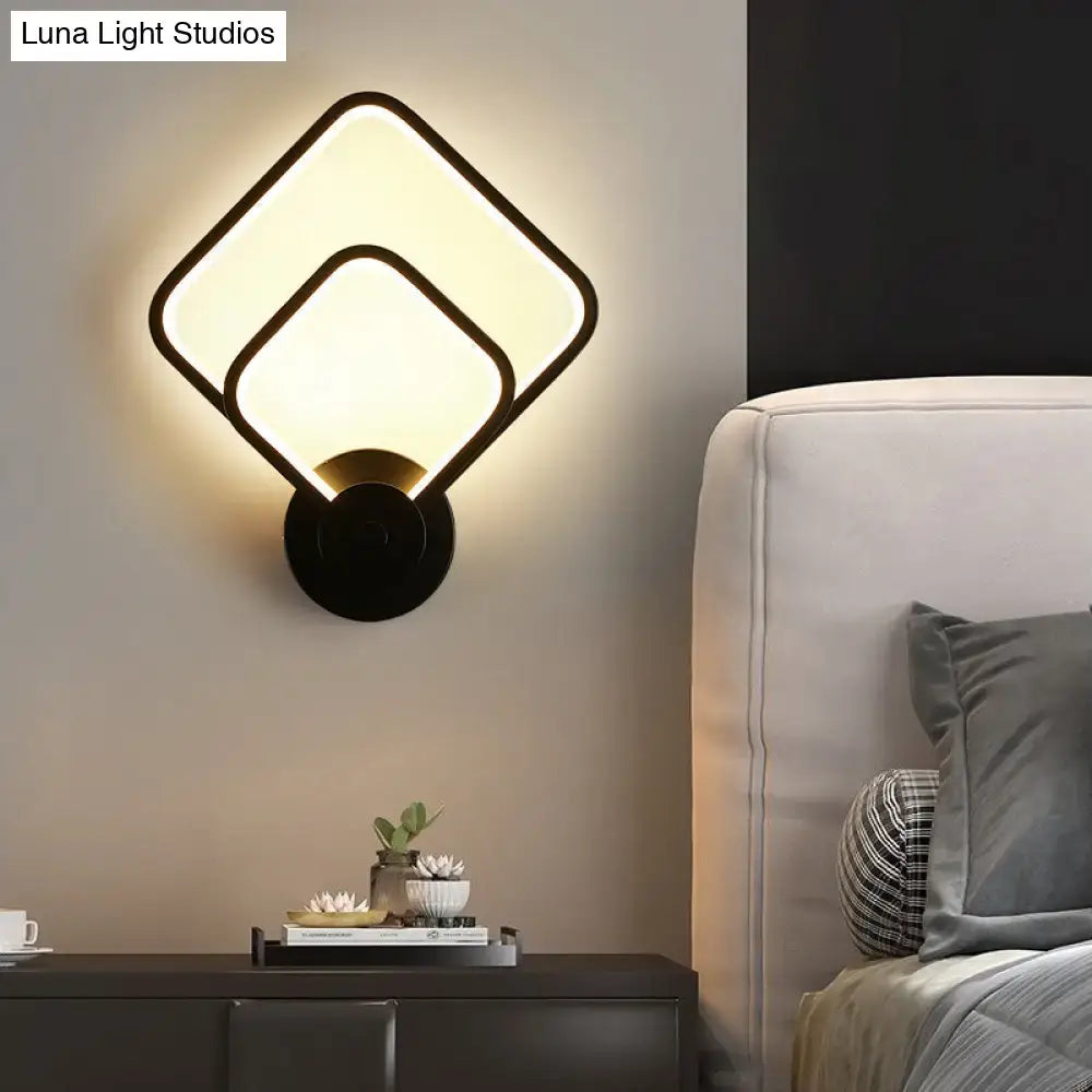Modern black circular led light fixture – bedroom wall sconce