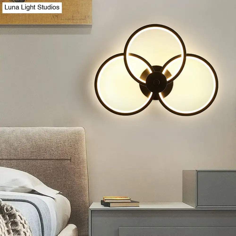 Modern black circular led light fixture – bedroom wall sconce
