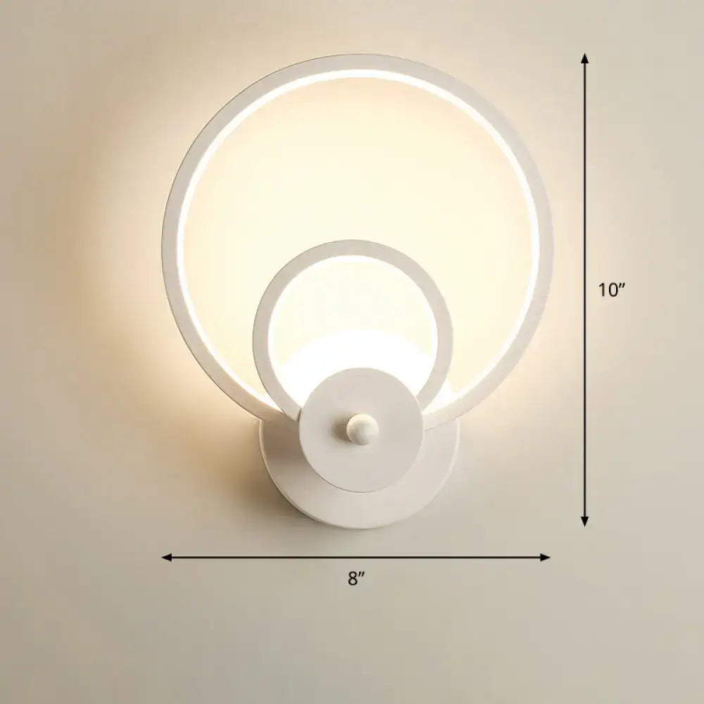 Modern black circular led light fixture with concentric ring design and remote control for bedroom wall sconce lighting