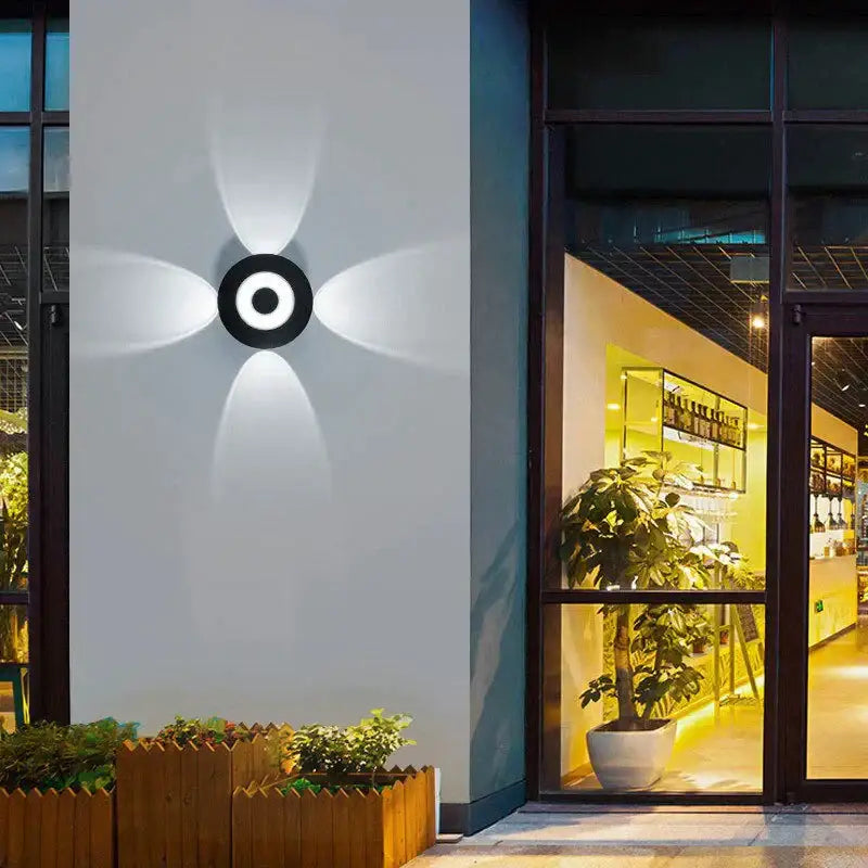 Modern black circular led outdoor wall sconce garden light