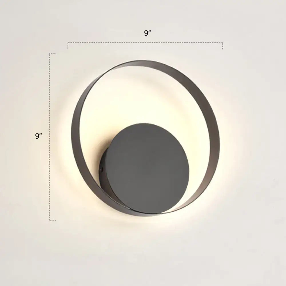 Modern black circular led wall sconce bedroom light fixture
