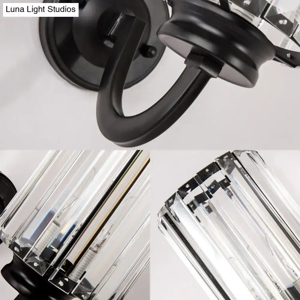 Modern black clear crystal drum wall lamp living room sconce light