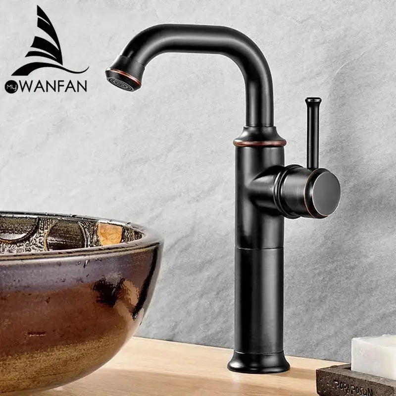 Modern black & copper basin faucet bathroom hot cold mixer tap