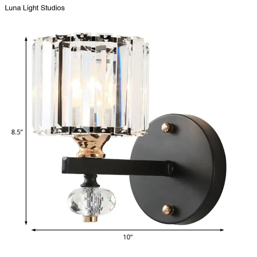 Modern black crystal drum wall sconce living room flush mount light