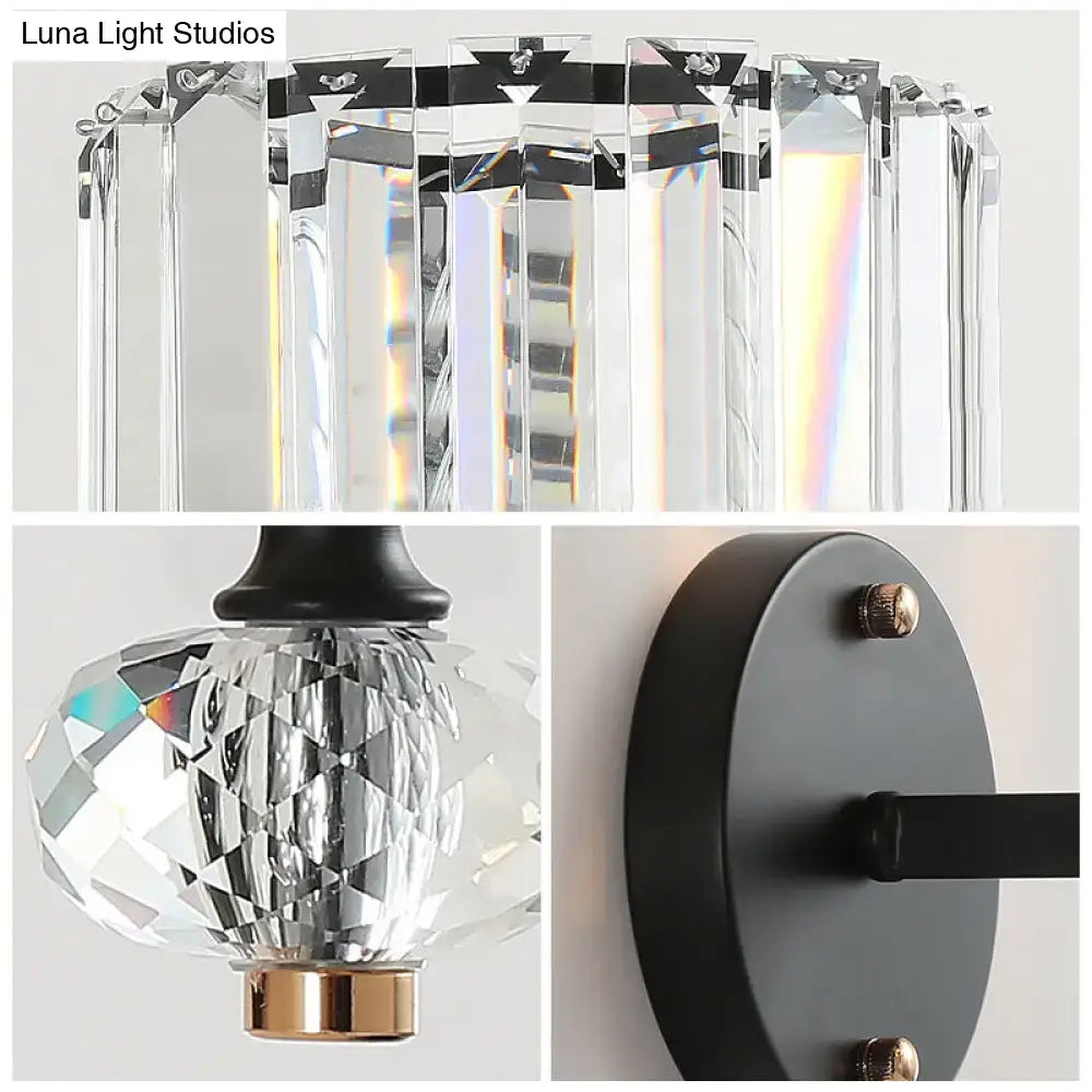 Modern black crystal drum wall sconce living room flush mount light
