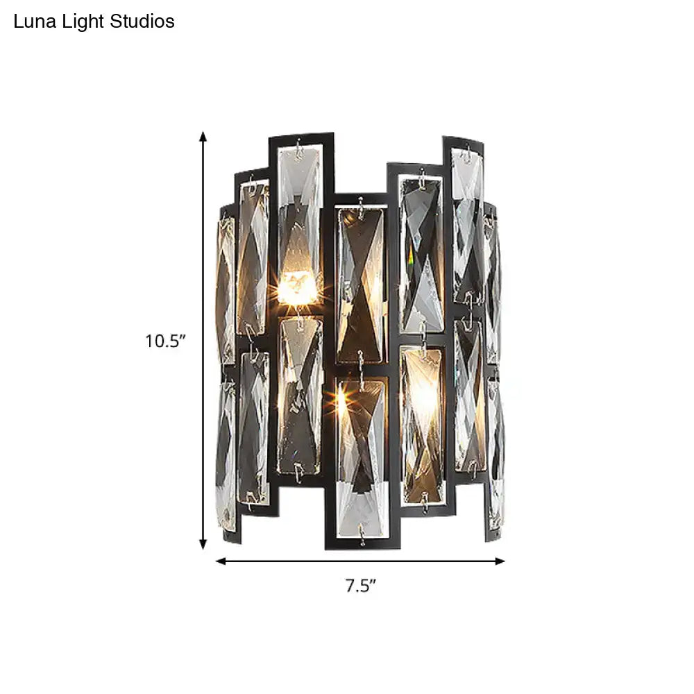 Modern black crystal half cylinder wall lamp living room sconce