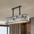 Elegant modern black crystal prism island pendant with oval black metal frame and clear crystal bars for dining room use