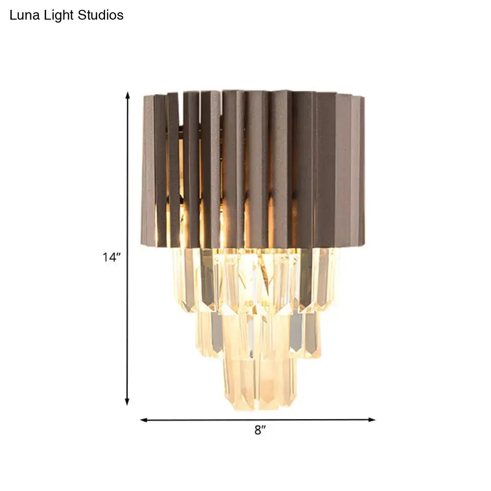 Modern black crystal wall light bedroom cascading sconce