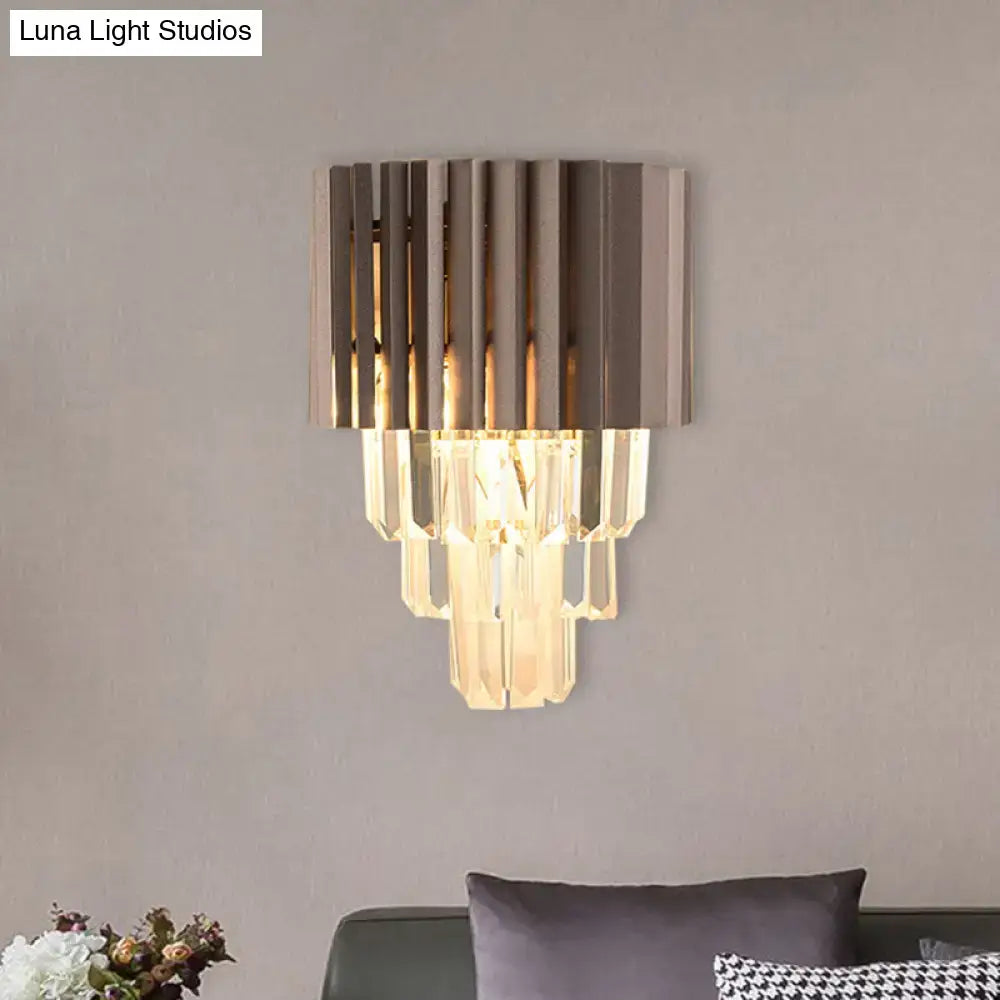 Modern black crystal wall light bedroom cascading sconce