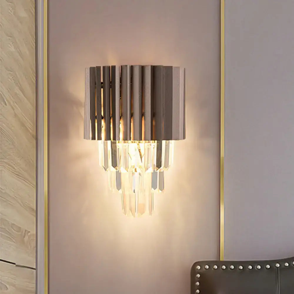 Modern black crystal wall light bedroom cascading sconce