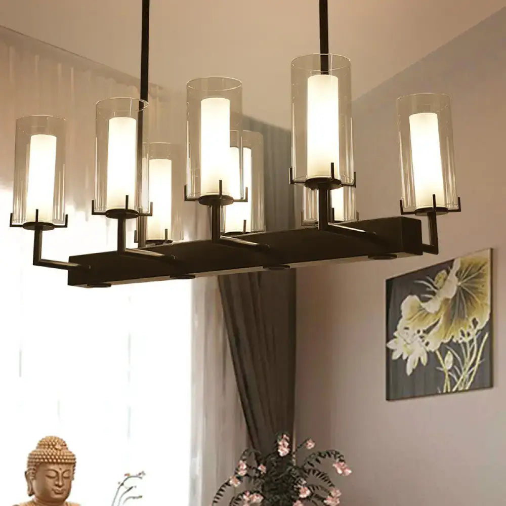 Modern black cylinder clear glass island light kitchen chandelier