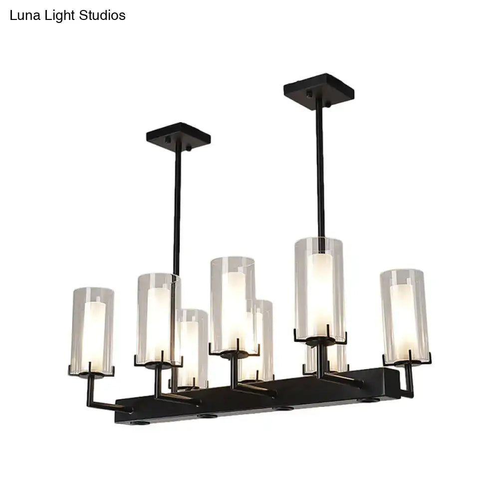 Modern black cylinder clear glass island light kitchen chandelier