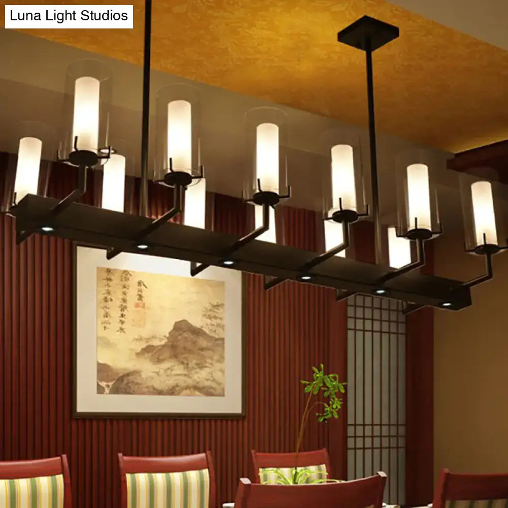 Modern black cylinder clear glass island light kitchen chandelier
