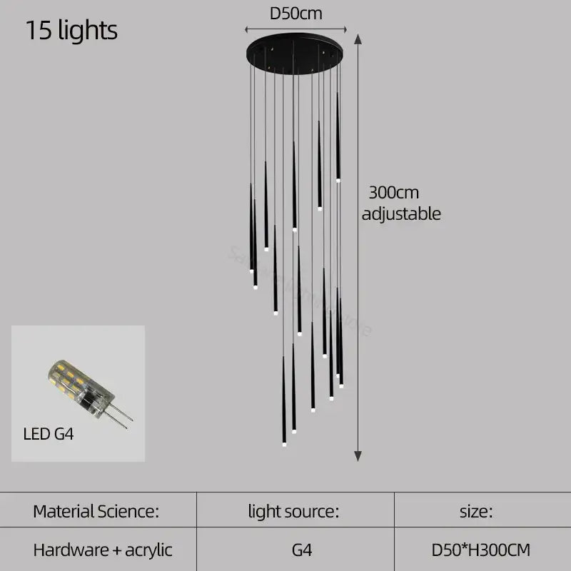 Modern black decorbites conical chandelier stair lamp kitchen lighting