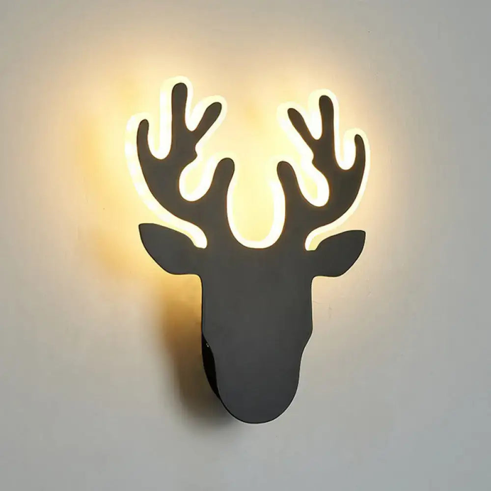 Modern black deer head wall sconce light living room neon antlers