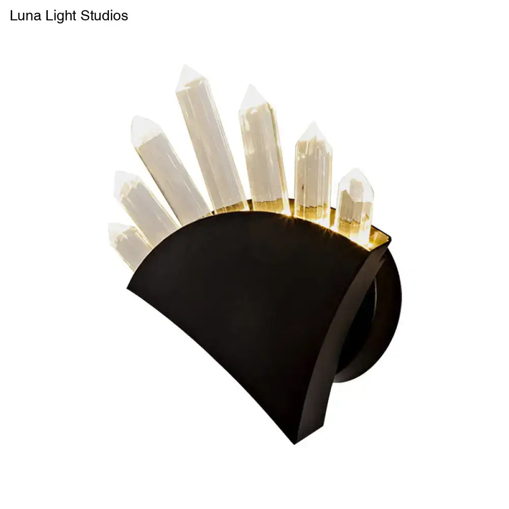 Modern black fan crystal wall light fixture bedroom sconce