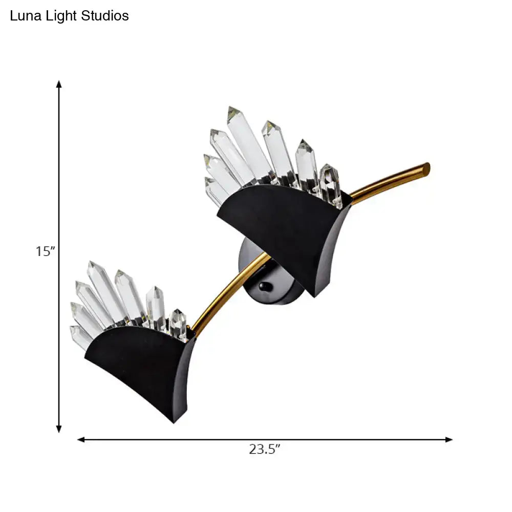 Modern black fan crystal wall light fixture bedroom sconce