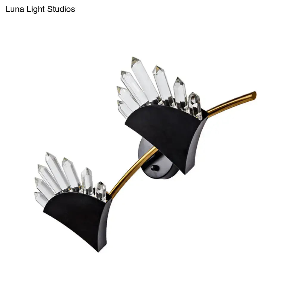 Modern black fan crystal wall light fixture bedroom sconce