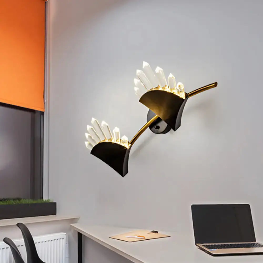 Modern black fan crystal wall light fixture bedroom sconce