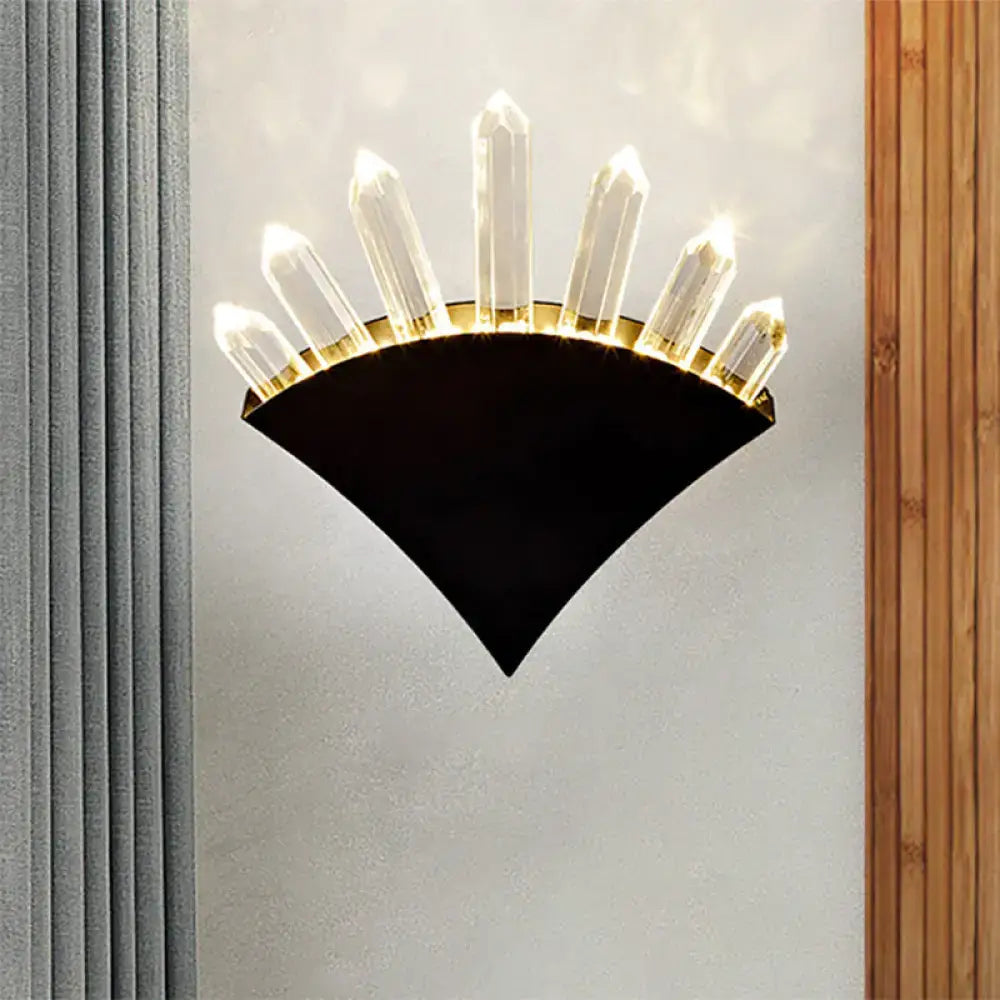 Modern black fan crystal wall light fixture bedroom sconce