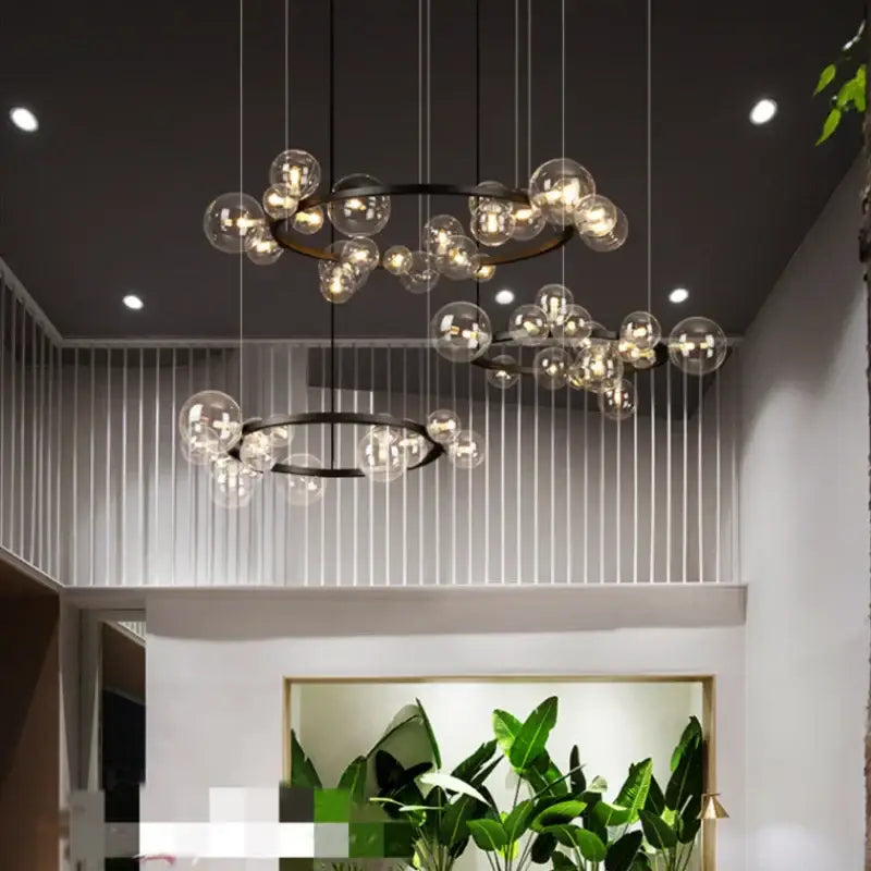 Modern black glass globe pendant light fixture dining room