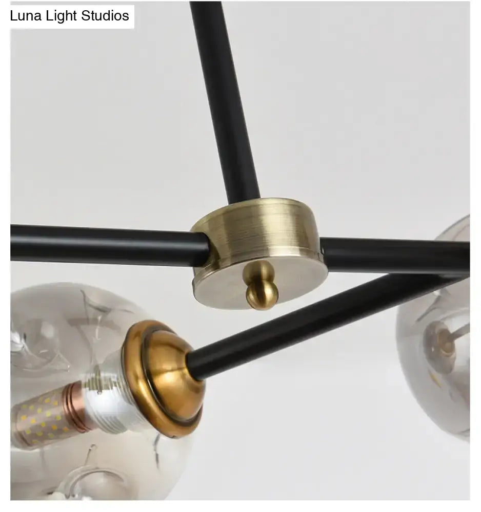 Modern black glass island pendant light with brass dining room 6 light