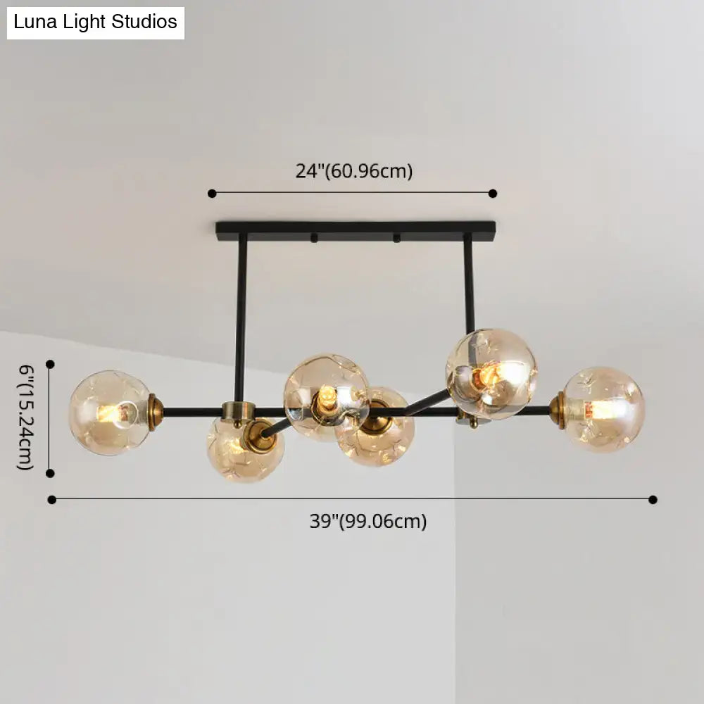 Modern black glass island pendant light with brass dining room 6 light
