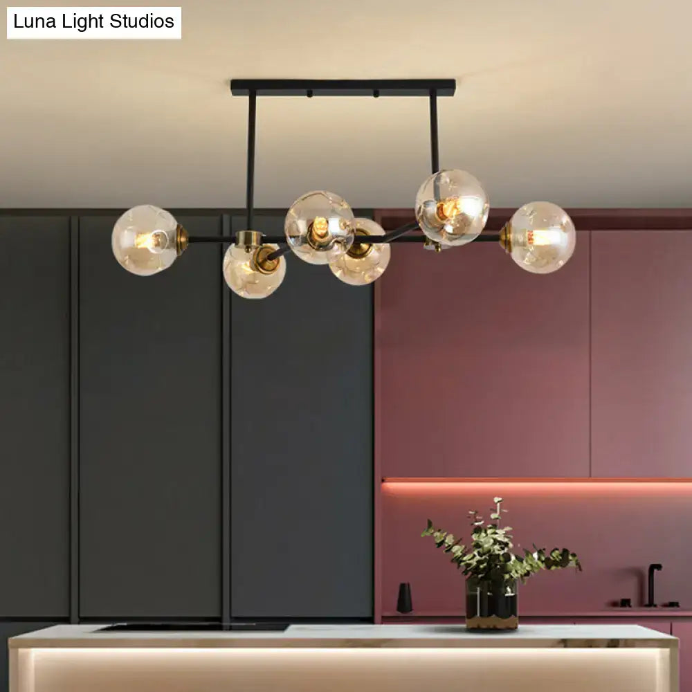 Modern black glass island pendant light with brass dining room 6 light
