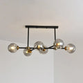 Modern black glass island pendant light with brass dining room 6 light