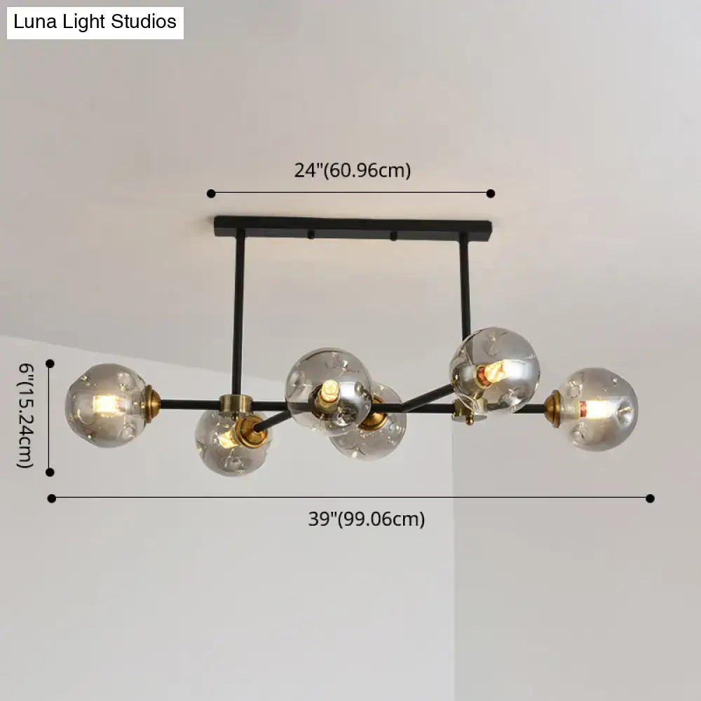 Modern black glass island pendant light with brass dining room 6 light