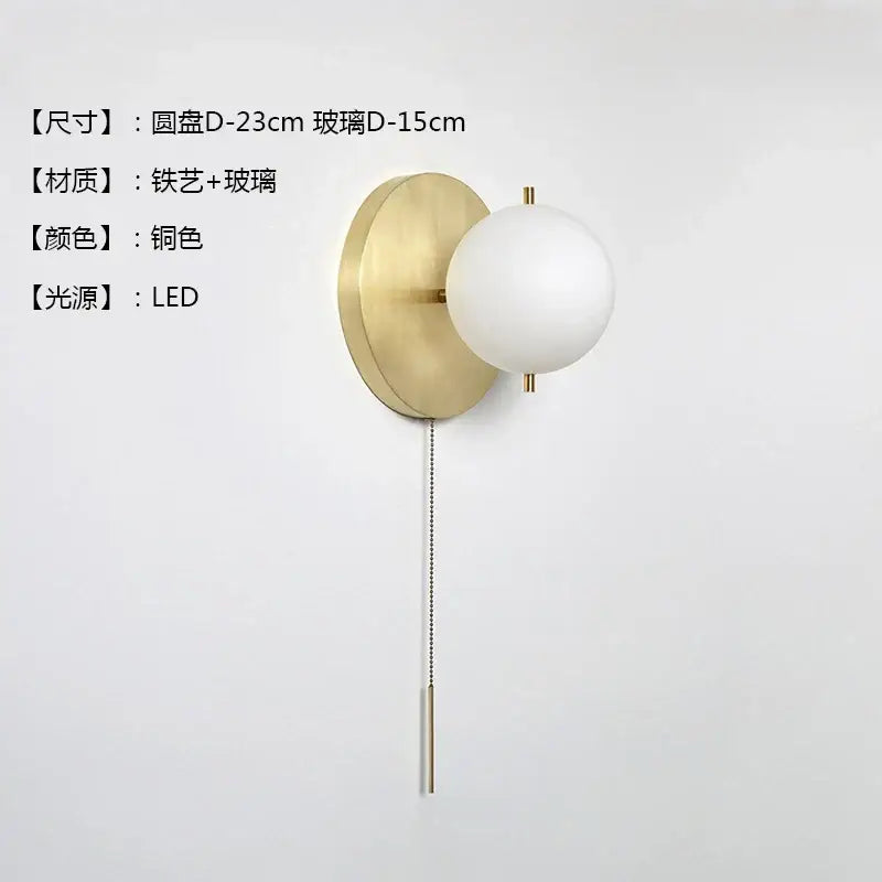 Modern black & gold ball wall lamp bedroom glass sconce