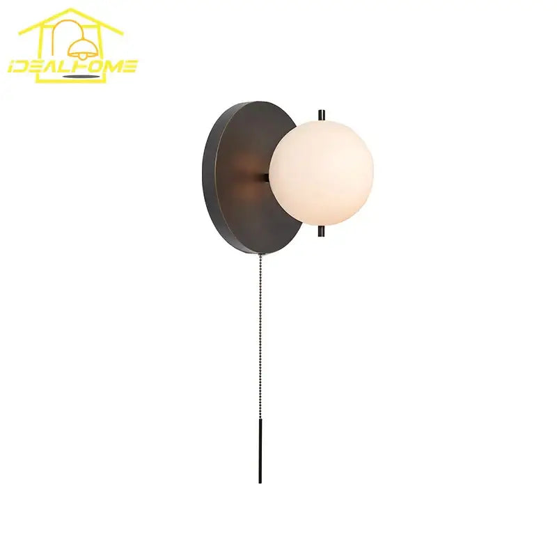 Modern black & gold ball wall lamp bedroom glass sconce