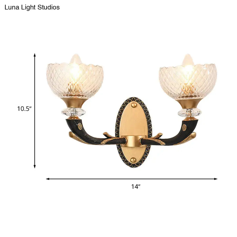 Modern black & gold branch sconce bedroom clear prismatic glass shade