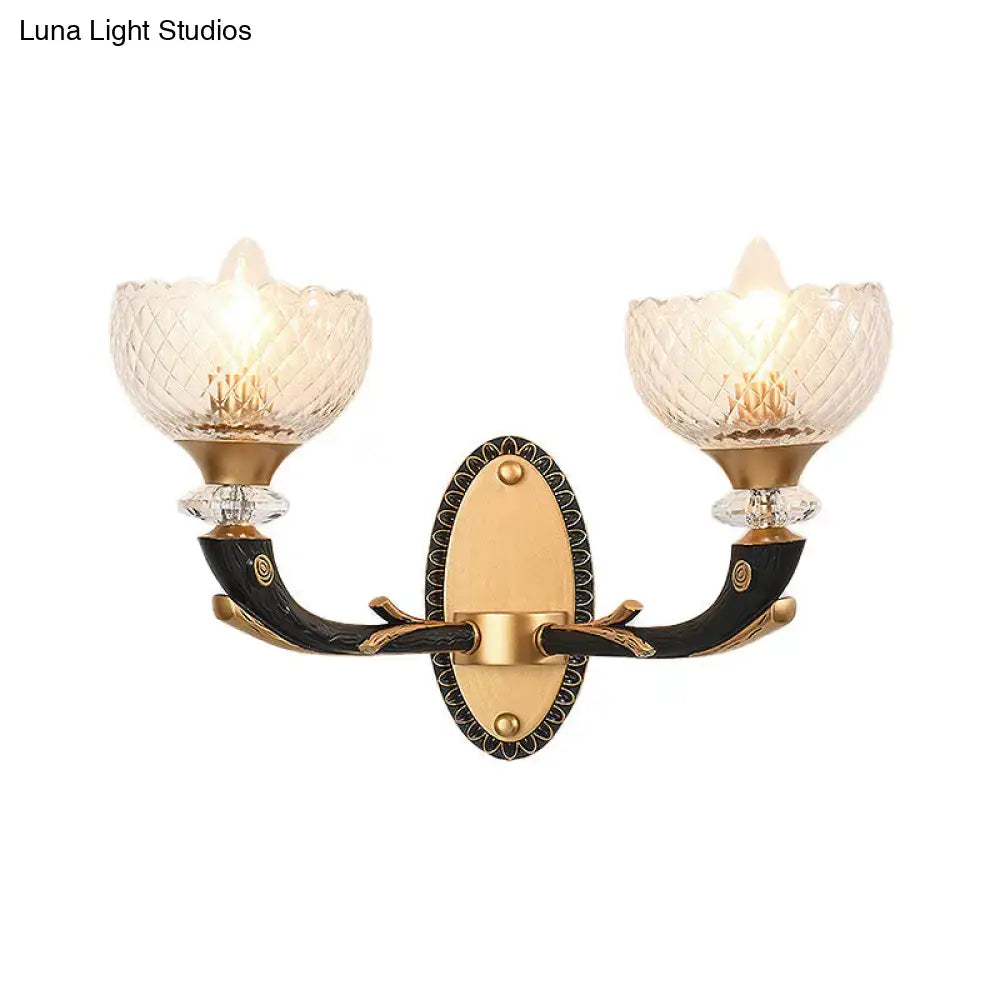 Modern black & gold branch sconce bedroom clear prismatic glass shade