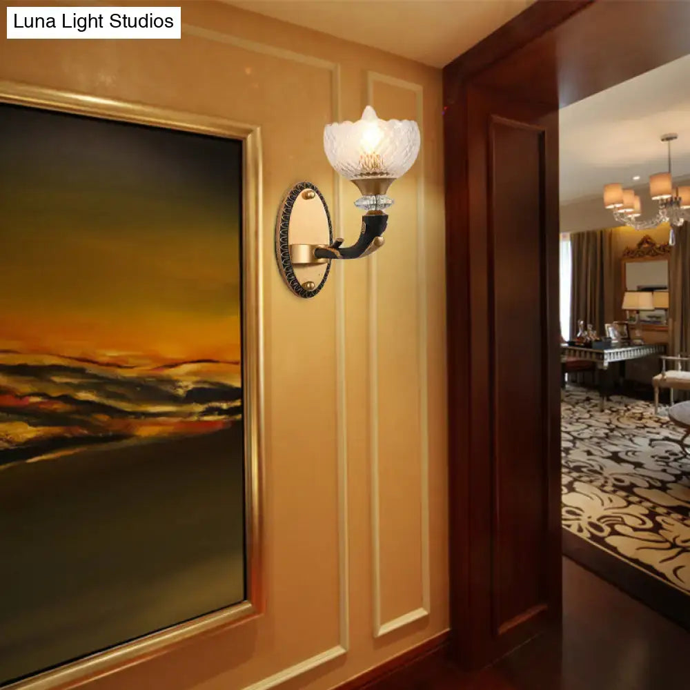 Modern black & gold branch sconce bedroom clear prismatic glass shade