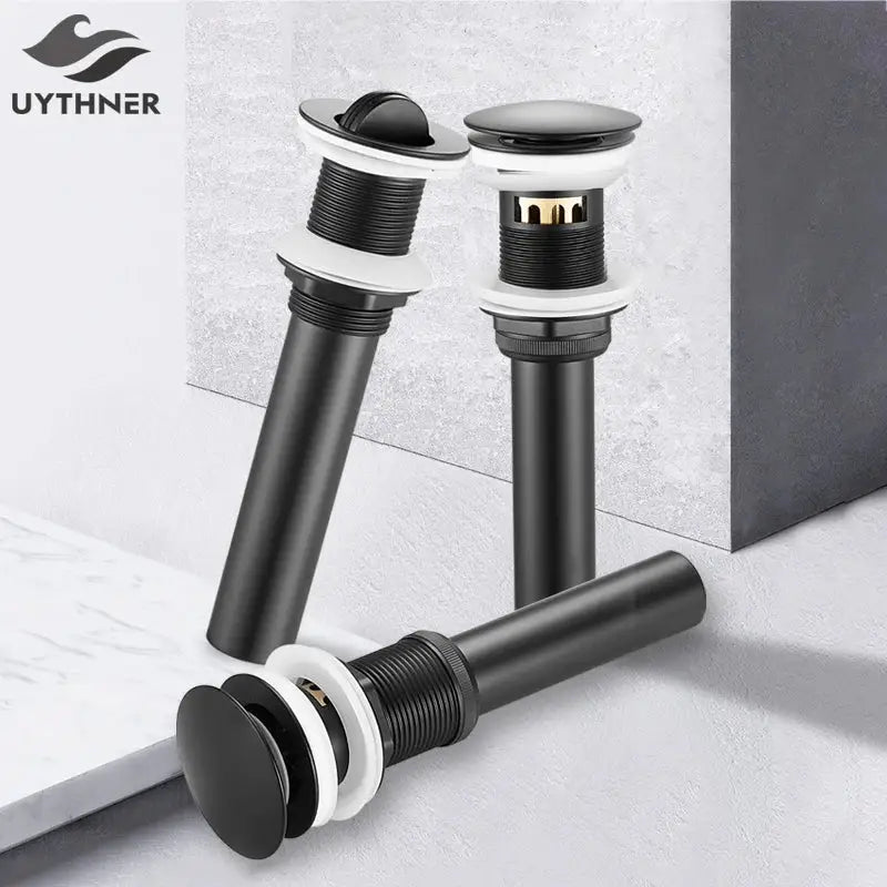 Modern black & gold brass basin sink pop up drain bathroom stopper