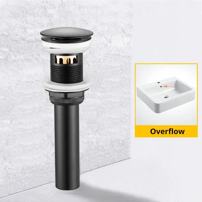 Modern black & gold brass basin sink pop up drain bathroom stopper