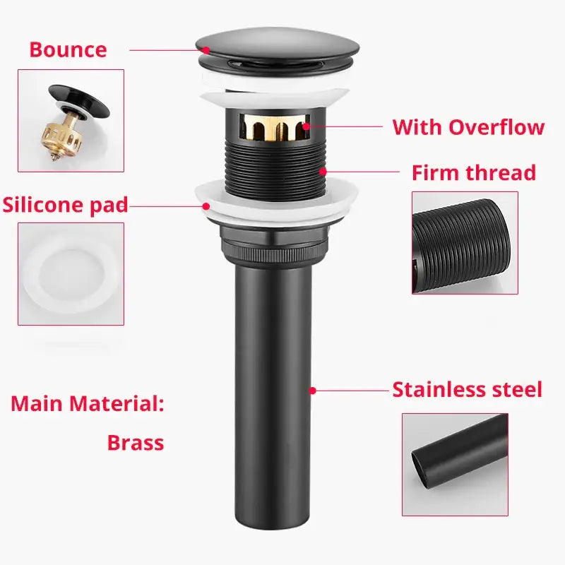 Modern black & gold brass basin sink pop up drain bathroom stopper